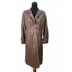 Vintage 70's Leda Spain Women's Leather Trench Coat Jacket Midi Length Brown